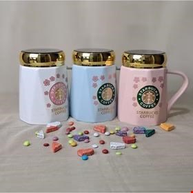 لیوان ماگ درب دار آینه ای سرامیکی طرح starbucks کد200/06